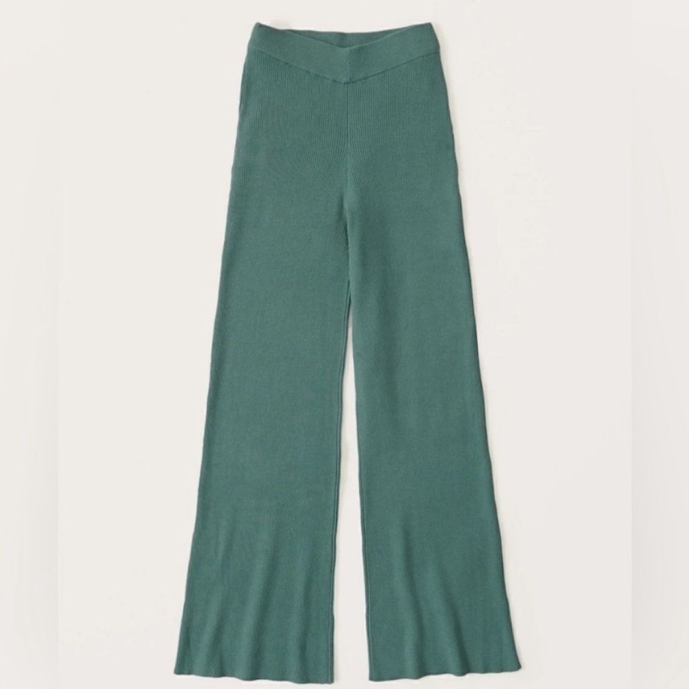 Abercrombie & Fitch Ribbed Crossover Waist Wide Leg Pant Teal- Size XS/S